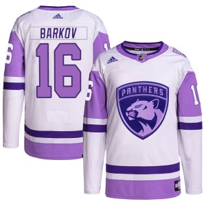 Aleksander Barkov Men's Adidas Florida Panthers Authentic White/Purple Hockey Fights Cancer Primegreen Jersey