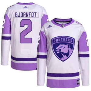 Tobias Bjornfot Men's Adidas Florida Panthers Authentic White/Purple Hockey Fights Cancer Primegreen Jersey