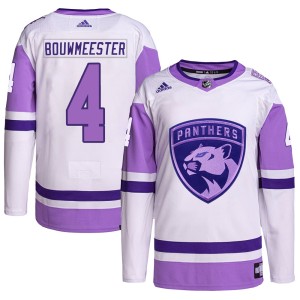 Jay Bouwmeester Men's Adidas Florida Panthers Authentic White/Purple Hockey Fights Cancer Primegreen Jersey