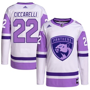 Dino Ciccarelli Men's Adidas Florida Panthers Authentic White/Purple Hockey Fights Cancer Primegreen Jersey