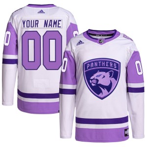 Custom Men's Adidas Florida Panthers Authentic White/Purple Custom Hockey Fights Cancer Primegreen Jersey