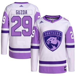 Mack Guzda Men's Adidas Florida Panthers Authentic White/Purple Hockey Fights Cancer Primegreen Jersey