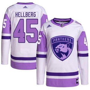 Magnus Hellberg Men's Adidas Florida Panthers Authentic White/Purple Hockey Fights Cancer Primegreen Jersey