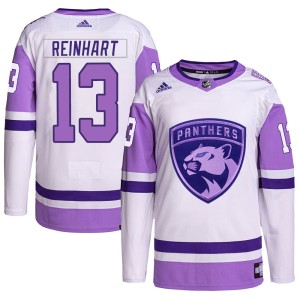Sam Reinhart Men's Adidas Florida Panthers Authentic White/Purple Hockey Fights Cancer Primegreen Jersey
