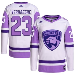 Carter Verhaeghe Men's Adidas Florida Panthers Authentic White/Purple Hockey Fights Cancer Primegreen Jersey