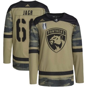 Jaromir Jagr Men's Adidas Florida Panthers Authentic Camo Military Appreciation Practice 2023 Stanley Cup Final Jersey