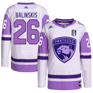 Uvis Balinskis Youth Adidas Florida Panthers Authentic White/Purple Hockey Fights Cancer Primegreen 2023 Stanley Cup Final Jerse