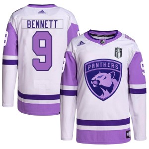 Sam Bennett Youth Adidas Florida Panthers Authentic White/Purple Hockey Fights Cancer Primegreen 2023 Stanley Cup Final Jersey