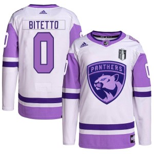 Anthony Bitetto Youth Adidas Florida Panthers Authentic White/Purple Hockey Fights Cancer Primegreen 2023 Stanley Cup Final Jers