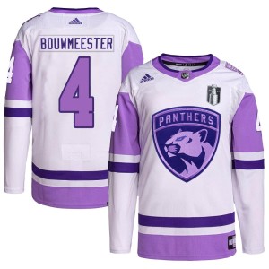 Jay Bouwmeester Youth Adidas Florida Panthers Authentic White/Purple Hockey Fights Cancer Primegreen 2023 Stanley Cup Final Jers