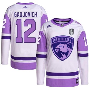 Jonah Gadjovich Youth Adidas Florida Panthers Authentic White/Purple Hockey Fights Cancer Primegreen 2023 Stanley Cup Final Jers