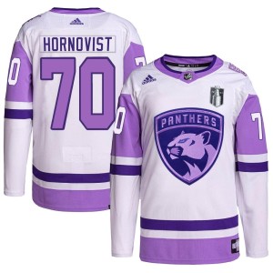 Patric Hornqvist Youth Adidas Florida Panthers Authentic White/Purple Hockey Fights Cancer Primegreen 2023 Stanley Cup Final Jer