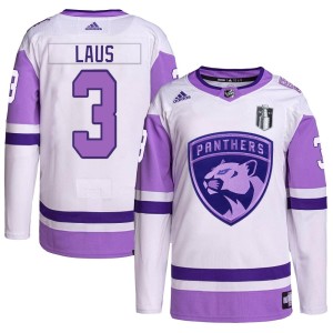 Paul Laus Youth Adidas Florida Panthers Authentic White/Purple Hockey Fights Cancer Primegreen 2023 Stanley Cup Final Jersey