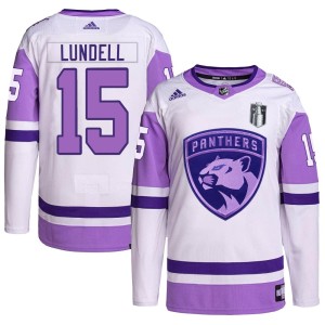 Anton Lundell Youth Adidas Florida Panthers Authentic White/Purple Hockey Fights Cancer Primegreen 2023 Stanley Cup Final Jersey