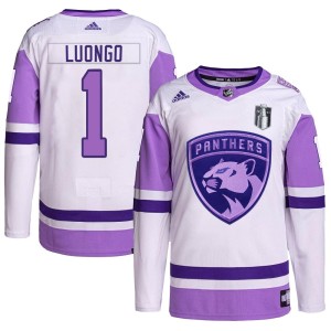 Roberto Luongo Youth Adidas Florida Panthers Authentic White/Purple Hockey Fights Cancer Primegreen 2023 Stanley Cup Final Jerse