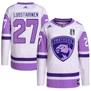 Eetu Luostarinen Youth Adidas Florida Panthers Authentic White/Purple Hockey Fights Cancer Primegreen 2023 Stanley Cup Final Jer