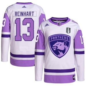 Sam Reinhart Youth Adidas Florida Panthers Authentic White/Purple Hockey Fights Cancer Primegreen 2023 Stanley Cup Final Jersey