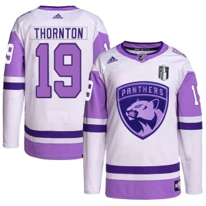 Joe Thornton Youth Adidas Florida Panthers Authentic White/Purple Hockey Fights Cancer Primegreen 2023 Stanley Cup Final Jersey