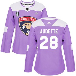 Donald Audette Women's Adidas Florida Panthers Authentic Purple Fights Cancer Practice 2023 Stanley Cup Final Jersey
