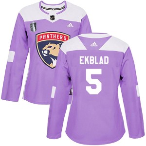 Aaron Ekblad Women's Adidas Florida Panthers Authentic Purple Fights Cancer Practice 2023 Stanley Cup Final Jersey