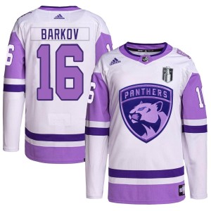 Aleksander Barkov Men's Adidas Florida Panthers Authentic White/Purple Hockey Fights Cancer Primegreen 2023 Stanley Cup Final Je