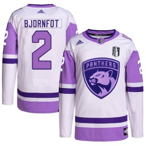 Tobias Bjornfot Men's Adidas Florida Panthers Authentic White/Purple Hockey Fights Cancer Primegreen 2023 Stanley Cup Final Jers