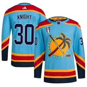 Spencer Knight Men's Adidas Florida Panthers Authentic Light Blue Reverse Retro 2.0 2023 Stanley Cup Final Jersey