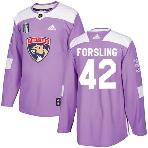 Gustav Forsling Men's Adidas Florida Panthers Authentic Purple Fights Cancer Practice 2023 Stanley Cup Final Jersey