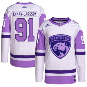 Oliver Ekman-Larsson Youth Adidas Florida Panthers Authentic White/Purple Hockey Fights Cancer Primegreen Jersey