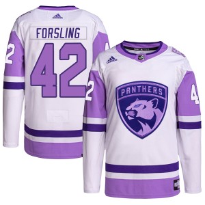 Gustav Forsling Youth Adidas Florida Panthers Authentic White/Purple Hockey Fights Cancer Primegreen Jersey