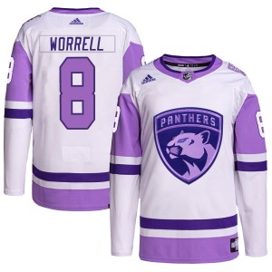 Peter Worrell Youth Adidas Florida Panthers Authentic White/Purple Hockey Fights Cancer Primegreen Jersey