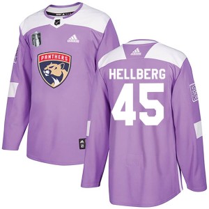 Magnus Hellberg Youth Adidas Florida Panthers Authentic Purple Fights Cancer Practice 2023 Stanley Cup Final Jersey