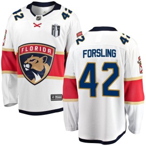 Gustav Forsling Youth Fanatics Branded Florida Panthers Breakaway White Away 2023 Stanley Cup Final Jersey