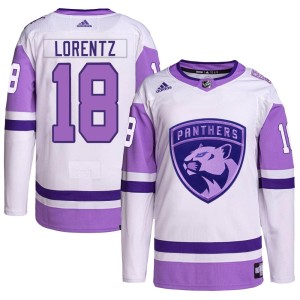 Steven Lorentz Men's Adidas Florida Panthers Authentic White/Purple Hockey Fights Cancer Primegreen Jersey