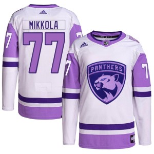 Niko Mikkola Men's Adidas Florida Panthers Authentic White/Purple Hockey Fights Cancer Primegreen Jersey
