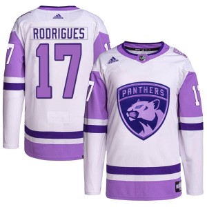 Evan Rodrigues Men's Adidas Florida Panthers Authentic White/Purple Hockey Fights Cancer Primegreen Jersey