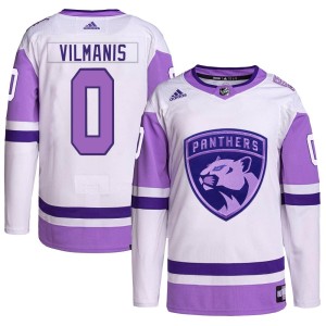 Sandis Vilmanis Men's Adidas Florida Panthers Authentic White/Purple Hockey Fights Cancer Primegreen Jersey