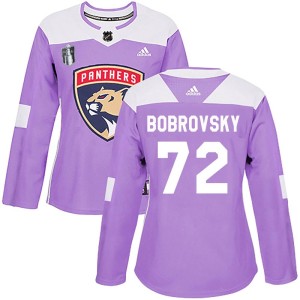 Sergei Bobrovsky Women's Adidas Florida Panthers Authentic Purple Fights Cancer Practice 2023 Stanley Cup Final Jersey