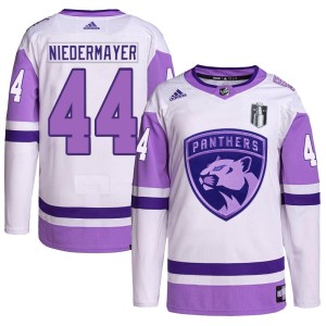 Rob Niedermayer Men's Adidas Florida Panthers Authentic White/Purple Hockey Fights Cancer Primegreen 2023 Stanley Cup Final Jers
